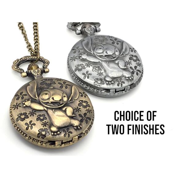 Lilo & Stitch Pocket Watch - Personalized Gift for Fans, Silver or Bronze Finish - Picture 5 of 10